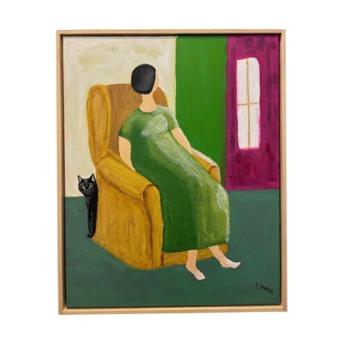 TRACEY SAMIOS Lady in Chair and Black Cat