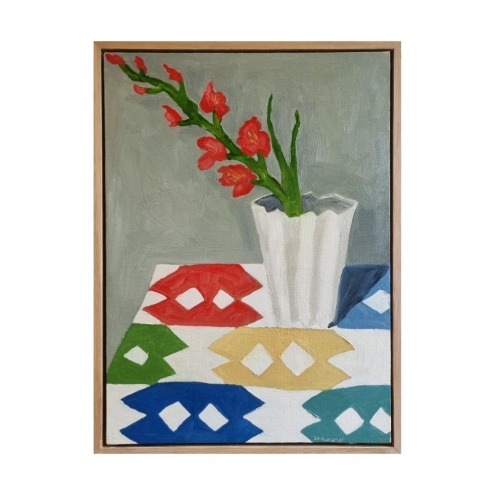 JO DUNSMUIR Red Gladioli, Vintage Quilt