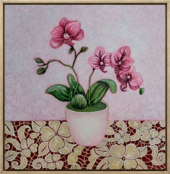 FIONA THORNING Pink Orchid on Lace - 3