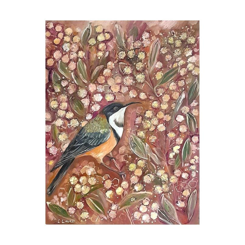 LIZ LOVELL Eastern Spinebill among Acacia blooms