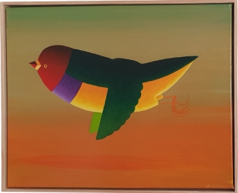 JOHN GRAHAM Gouldian finch across yellow desert - 3