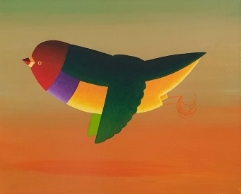 JOHN GRAHAM Gouldian finch across yellow desert - 4