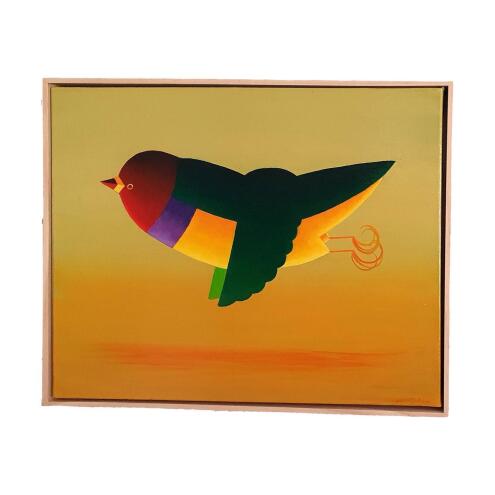 JOHN GRAHAM Gouldian finch over red desert