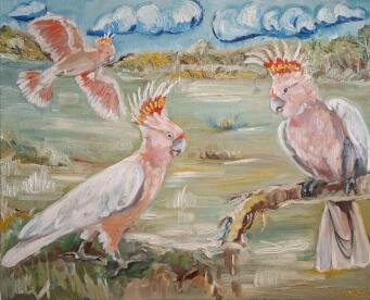LIZ LOVELL Major Mitchell Cockatoos by the Waters Edge - 3