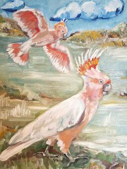 LIZ LOVELL Major Mitchell Cockatoos by the Waters Edge - 5